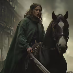 woman in green riding on top of horse