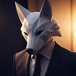 an origami style suit and tie is displayed
