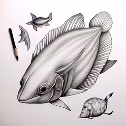 a drawing of some fish on a sheet of paper