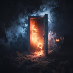 an open door is seen in the fog