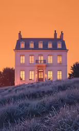a house with a sky filled with light coming through windows