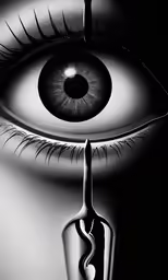 a black and white photo with an eye over it