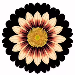 a large flower in the center of a white background,an abstract design in orange, yellow, and black