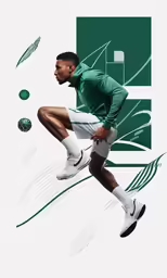 a man running on a white and green tennis court