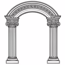 an antique arch with two columns and an octagonal design on a white background