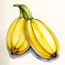 a drawing of two bunches of bananas,two yellow banana halves are depicted on a white paper