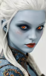 the beautiful elf is dressed in blue and orange