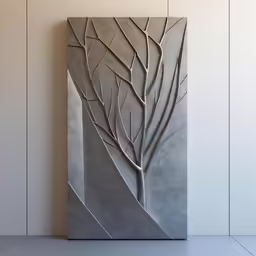 an abstract metal painting on the wall