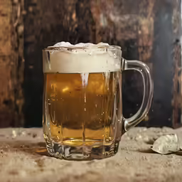 a glass of beer sitting on top of a counter
