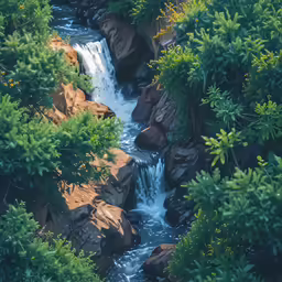 a waterfall with trees surrounding it