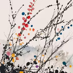 some branches are standing out in the snow