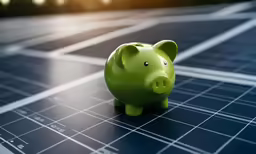 a small green piggy bank is sitting on a countertop
