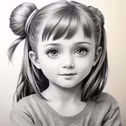 a girl with two ponytails is looking into the camera