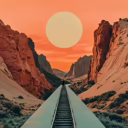 a person standing on train tracks between some mountains