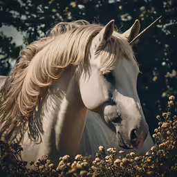 the photo has long blonde mane and a horse