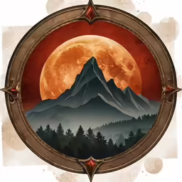 the mountain range is illuminated by the full moon in this ornate frame