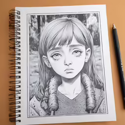 a girl is drawing with black and white ink on a paper