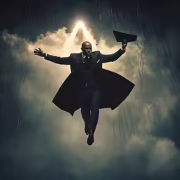 a man in the sky with his arms outstretched