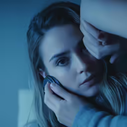 the girl is holding her cell phone to her ear