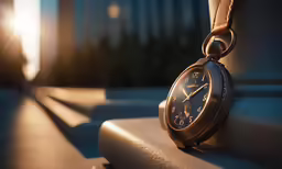 a brown watch sitting on top of a stone wall