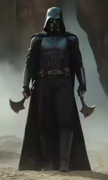 darth vader stands in front of some rocks