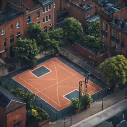 the view from above of an empty basketball court