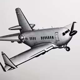 black and white photograph of a small plane flying in the sky