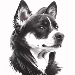 a black and white dog in a profile