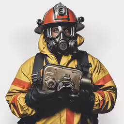 a man in a firefighters gear and hat