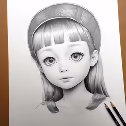 a drawing of a girl with a hat on top