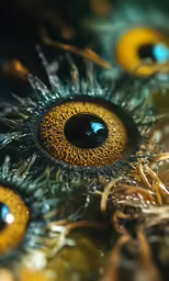 yellow and green colored eyes sitting on a mirror