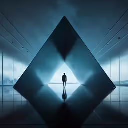 a man in a dimly lit area is staring at the sky