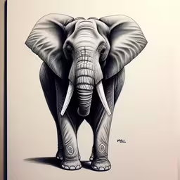 a pen drawing of an elephant from the back,the elephant has it