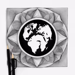 a drawing of the earth on paper with two pencils next to it