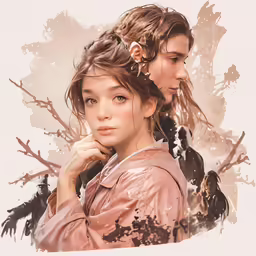 two girls with messy hair in a digital painting