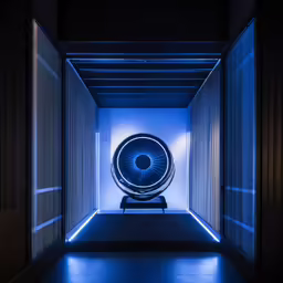 the hallway is filled with light from blue light