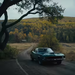 old car parked along road in rural region