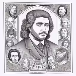 black and white drawing of the face and beard of a man,the portrait of the famous actor is shown,an image of a man with a beard and many different beards,a drawing of a man with many faces,a black and white drawing of the actor nikola krusevic