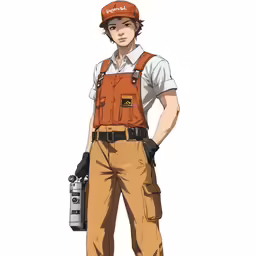 a male in orange safety gear is posing for the camera