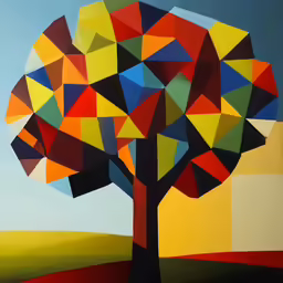 a painting with multi colored shapes on it