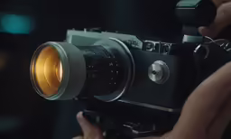 a person holding up a camera on the street