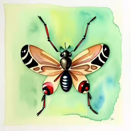 an animal art print of a colorful butterfly,a colorful insect on the green background