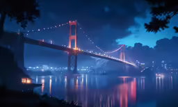 a very bright looking bridge at night time