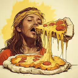 there is a woman eating some pizza with pizza crusts