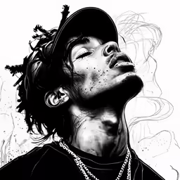 a drawing of the rapper looking up