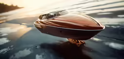 a model speed boat floating in the ocean