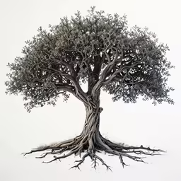 a black and white photograph of a tree with roots