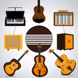 music instruments, keyboards and musical instruments with orange tone