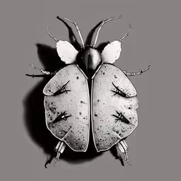 a black and white bug on a black background