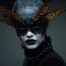 a woman with two butterfly wings and black makeup